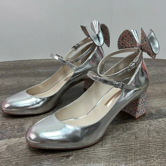 Sophia Webster Lilia Mid Mary Jane Silver Heels – Crystal Bow Block Heel – 39 - Picture 2 of 16